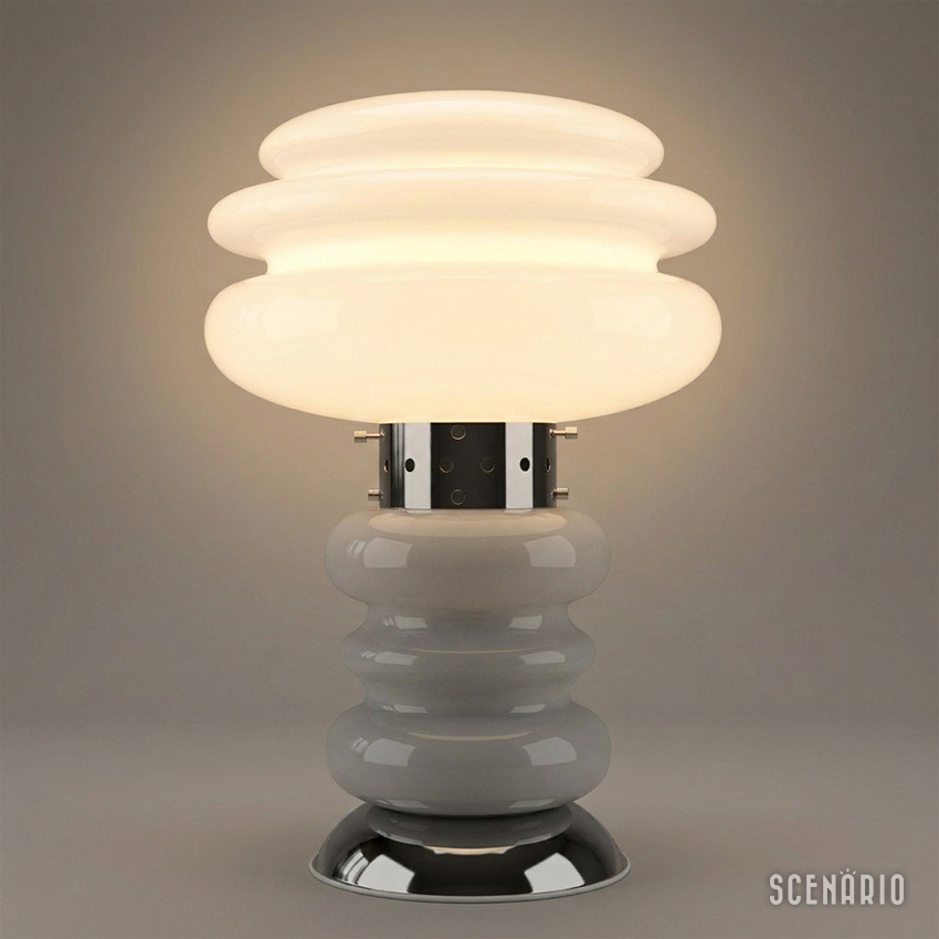 lampada-nason-mazzega-accensione-superiore.jpg Diffusione luce superiore lampada Mazzega Carlo Nason in vetro soffiato bianco.