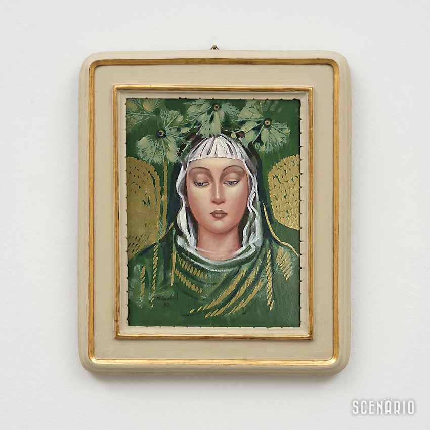 Wahid MAGHARBEH Madonna, 1982 Wahid MAGHARBEH (Aleppo, 1942) "Madonna" 1982 - Composizione con figura femminile, tecnica mista su tela, cm 43x54